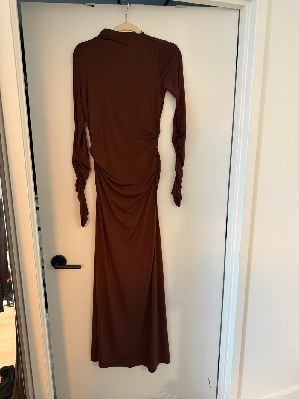 Zara Burgundy Midi Dress with Ruched Details